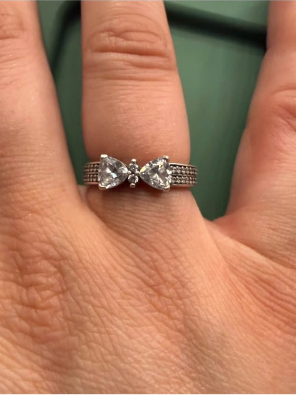 Pandora Silver Bow Ring with Clear Stones